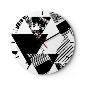 Wanduhr - Glasuhr - Schwarz-weiße geometrische Komposition mit Dreiecken - 30x30cm - Regen von Dreiecken - Moderne Wanddekoration für Wohnzimmer, Küche und Schlafzimmer ARTTOR