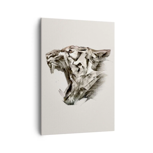 Bild auf Leinwand - Leinwandbild - Abstraktes Bild eines Tigers in Beigetönen - 50x70cm - Du weißt schon wer das Sagen hat - Moderne Wanddekoration für Wohnzimmer und Schlafzimmer ARTTOR