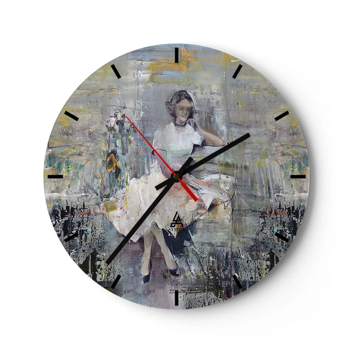 Wanduhr - Glasuhr - Eine Frau in einem Kleid im impressionistischen Stil - 30x30cm - Klassisch und modern - Moderne Wanddekoration für Wohnzimmer, Küche und Schlafzimmer ARTTOR