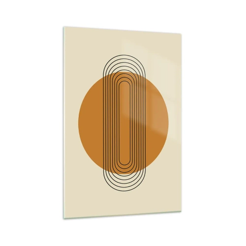 Glasbild - Bild auf glas - Geometrisches Muster mit orangefarbenen Kreisen und Linien - 70x100cm - Perfekter Plan - Moderne Wanddekoration für Wohnzimmer und Schlafzimmer ARTTOR