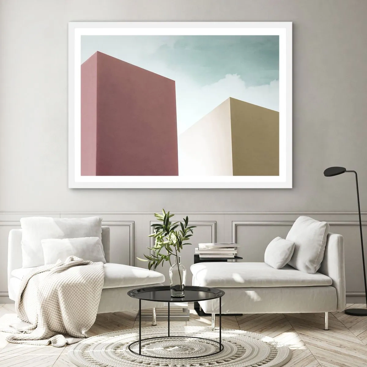 Poster in einem weißen Rahmen - Geometrie des sonnigen Sommers - 100x70 cm