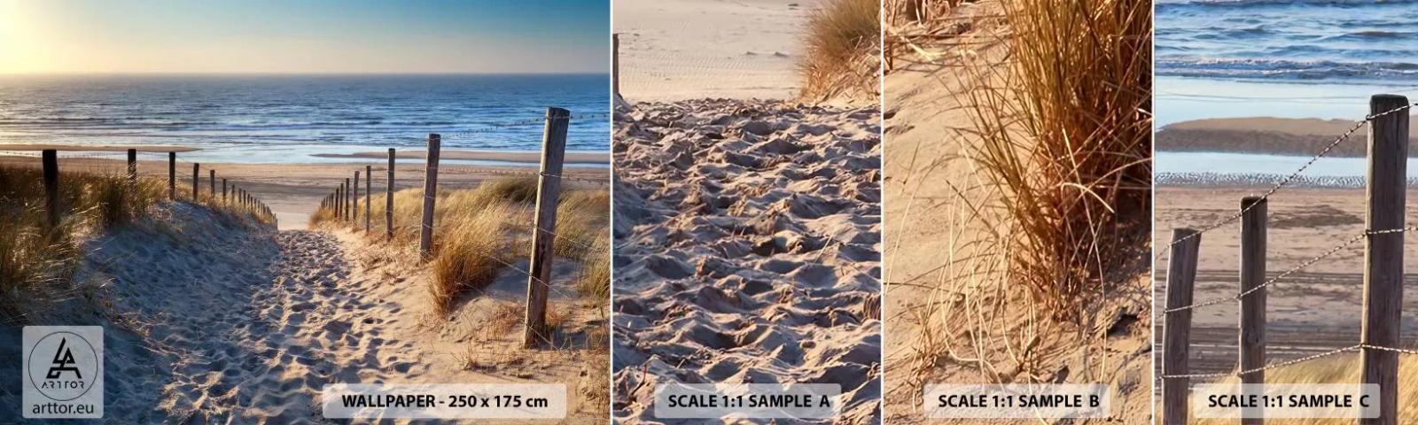 Fototapeten Muster Selbstklebend Deluxe Sticker - Das Rauschen des Meeres, der Gesang der Vögel, ein wilder Strand im Gras ... - Landschaft, Strand, Dünen - 100x30 cm