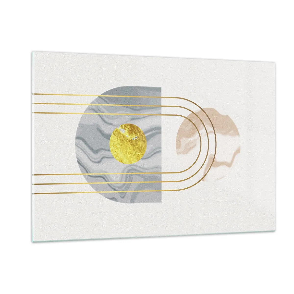 Glasbild - Bild auf glas - Abstraktes Gemälde in Gold und Grau - 120x80cm - Helligkeit und Brillanz - Moderne Wanddekoration für Wohnzimmer und Schlafzimmer ARTTOR