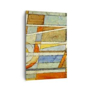 Bild auf Leinwand - Leinwandbild - Geometrische Abstraktion in Beige-, Blau- und Orangetönen - 80x120cm - Kubismus auf der Baustelle - Moderne Wanddekoration für Wohnzimmer und Schlafzimmer ARTTOR