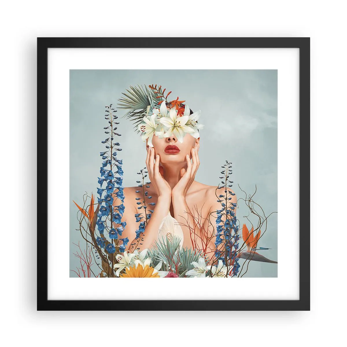Poster in einem schwarzem Rahmen - Frau - Blume - 40x40 cm