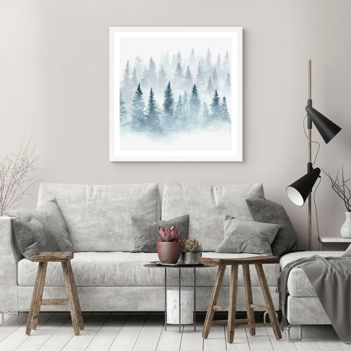 Poster in einem weißen Rahmen - In Nebel gehüllt - 60x60 cm