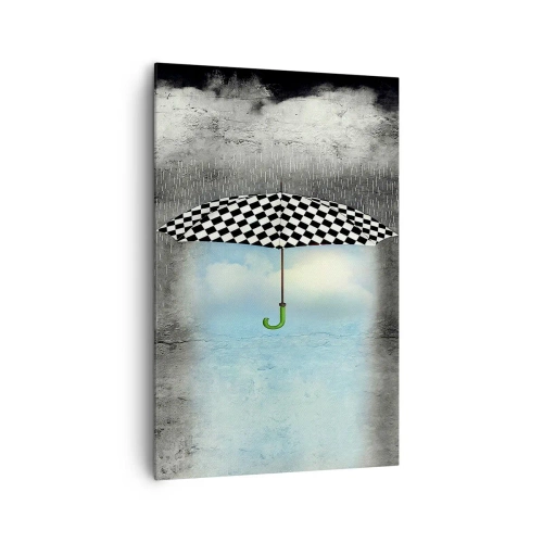 Bild auf Leinwand - Leinwandbild - Ein karierter Regenschirm über einer verregneten Landschaft - 80x120cm - Aber möglich - Moderne Wanddekoration für Wohnzimmer und Schlafzimmer ARTTOR