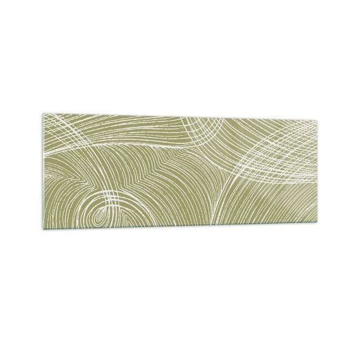 Glasbild - Bild auf glas - Grüne und weiße Linien in einer abstrakten Komposition - 140x50cm - Komplizierte Abstraktion in Weiß - Moderne Wanddekoration für Wohnzimmer und Schlafzimmer ARTTOR