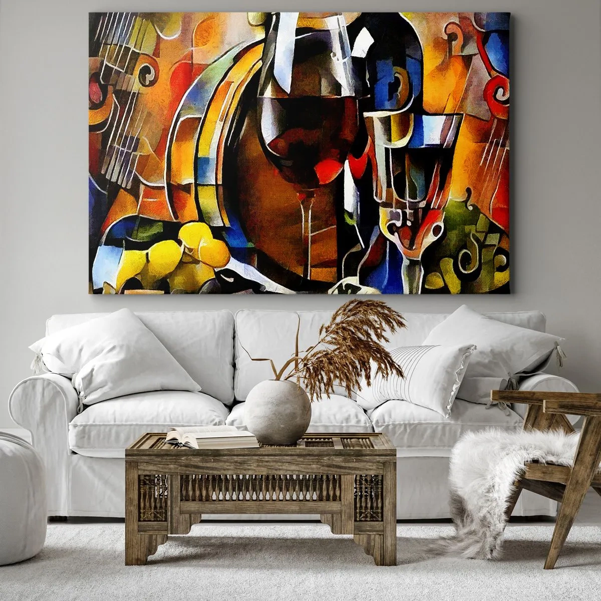 Bild auf Leinwand - Leinwandbild - Abstraktes Stillleben mit Gläsern und Instrumenten - 70x50cm - Und die Welt nimmt Farben an - Moderne Wanddekoration für Wohnzimmer und Schlafzimmer ARTTOR