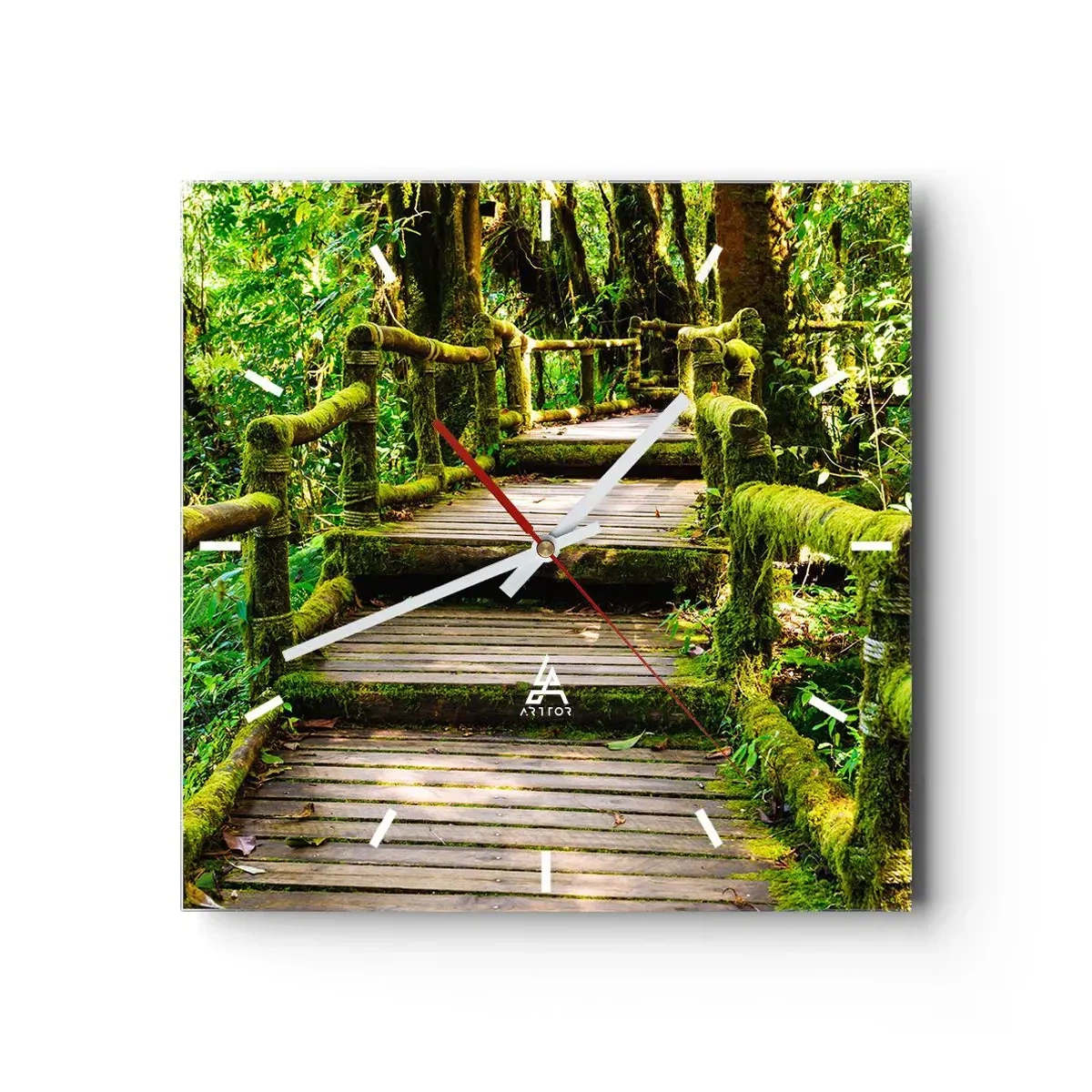 Wanduhr - Glasuhr - Ein Korridor voller Grün - 40x40 cm