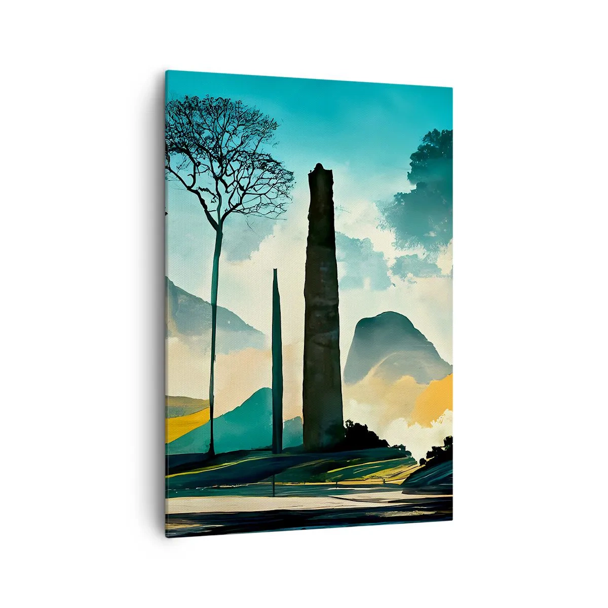 Bild auf Leinwand - Leinwandbild - Eine malerische Landschaft mit Bäumen und Bergen im Hintergrund - 70x100cm - Immer höher und höher - Moderne Wanddekoration für Wohnzimmer und Schlafzimmer ARTTOR