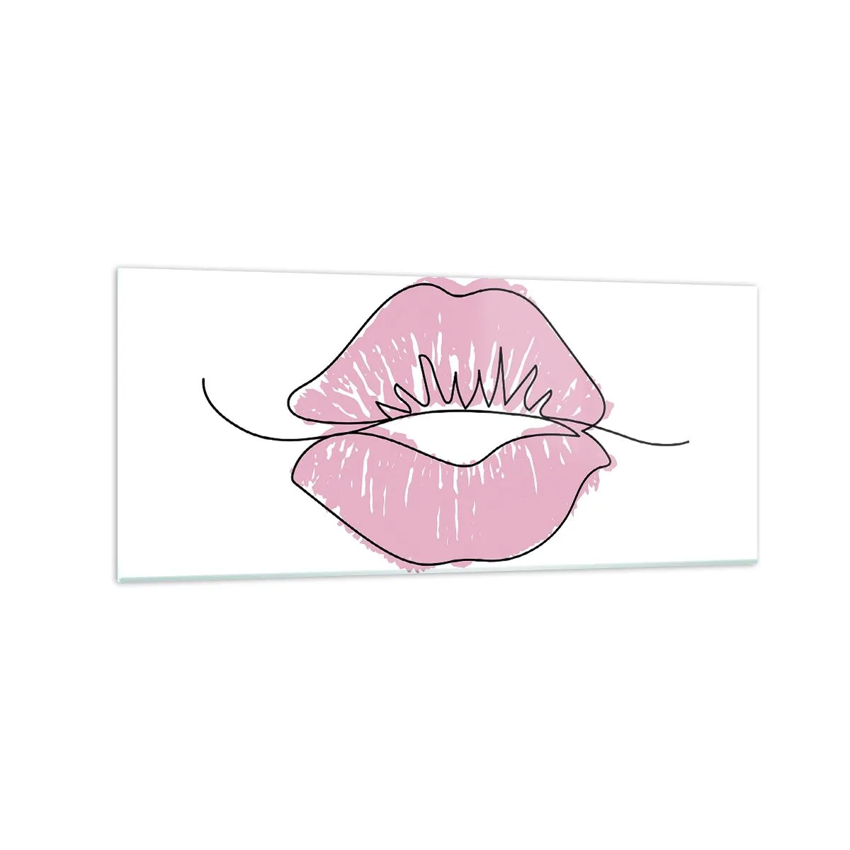 Glasbild - Bild auf glas - Minimalistische Lippenzeichnung in einem Rosaton - 120x50cm - Bereit zum Küssen? - Moderne Wanddekoration für Wohnzimmer und Schlafzimmer ARTTOR