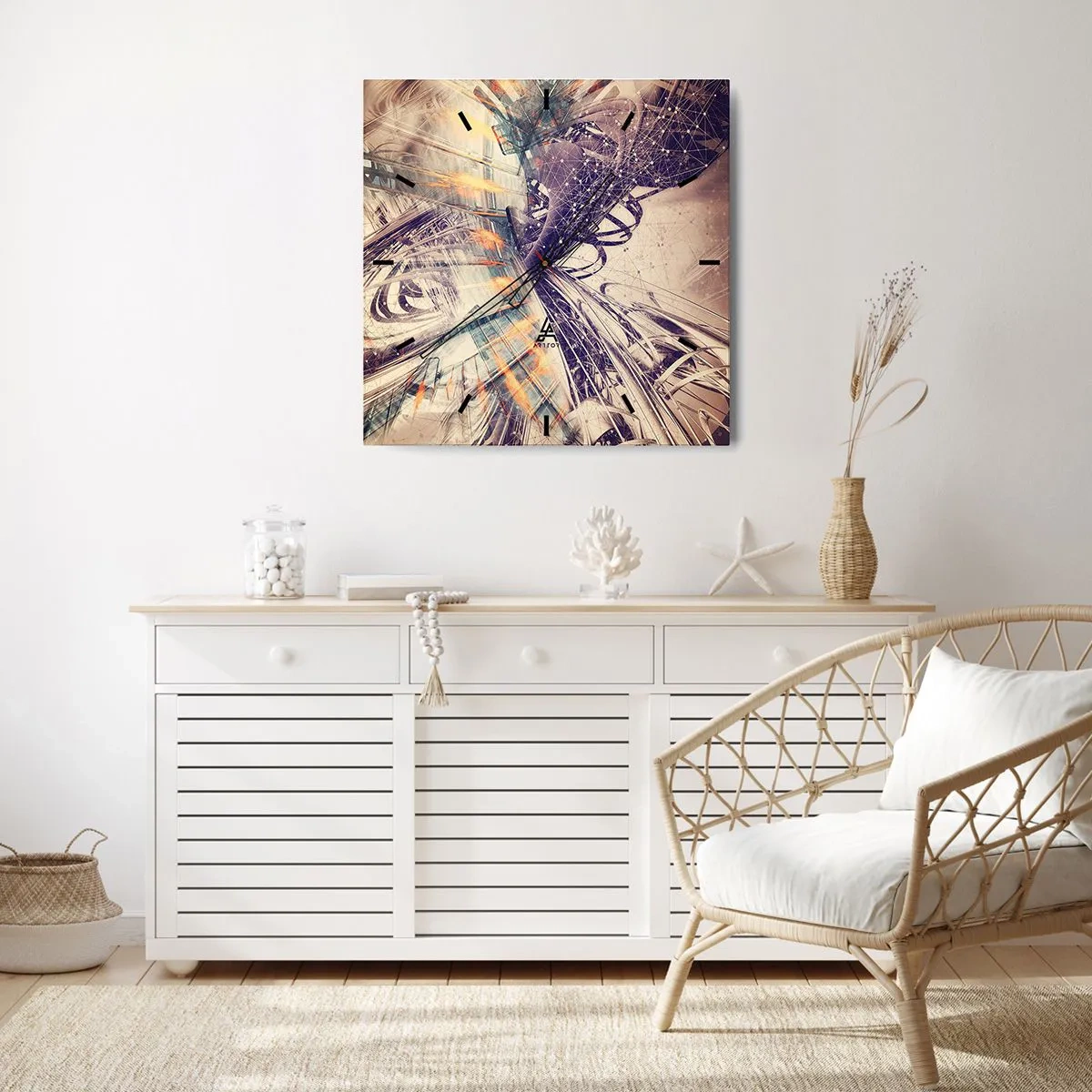 Wanduhr - Glasuhr - Dynamische Abstraktion in Beige- und Lilatönen - 30x30cm - In großer Eile - Moderne Wanddekoration für Wohnzimmer und Schlafzimmer ARTTOR