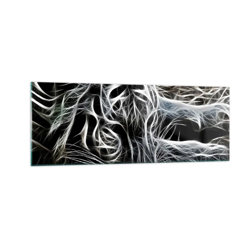 Glasbild - Bild auf glas - Ein abstraktes Muster, das die Silhouette einer Katze auf schwarzem Hintergrund darstellt. - 140x50cm - Eine Studie über die Leichtigkeit der Katze - Moderne Wanddekoration für Wohnzimmer und Schlafzimmer ARTTOR