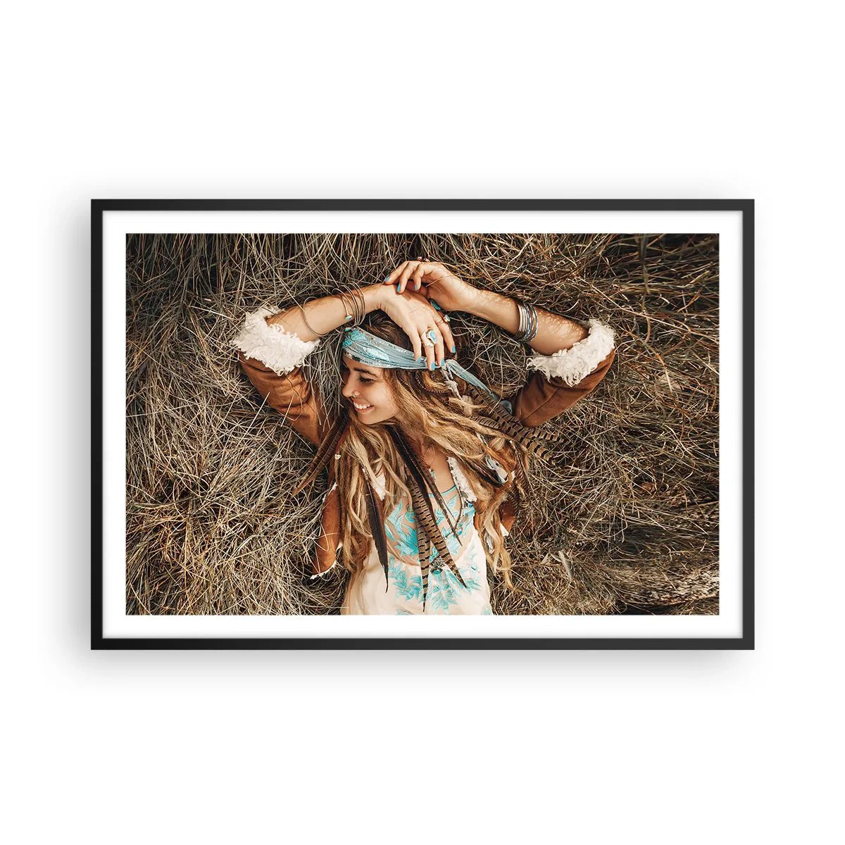Poster in einem schwarzem Rahmen - Auf dem Weg in den Sommer der Liebe - 91x61 cm