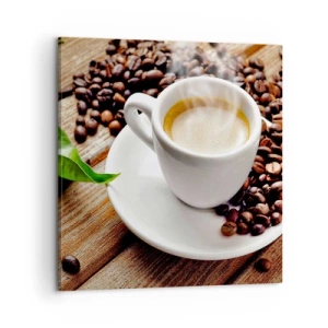 Bild auf Leinwand - Leinwandbild - Kaffee auf der Bank - 60x60 cm