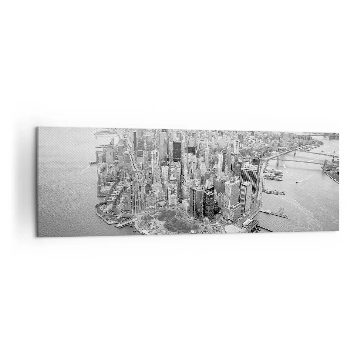 Bild auf Leinwand - Leinwandbild - Luftaufnahme von Manhattan in Schwarzweiß - 160x50cm - Und wie kann es man nicht lieben? - Moderne Wanddekoration für Wohnzimmer und Schlafzimmer ARTTOR