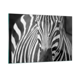 Glasbild - Bild auf glas - Schwarz-Weiß-Porträt eines Zebras mit sichtbaren Streifen - 120x80cm - Die Welt ist schwarz und weiß - Moderne Wanddekoration für Wohnzimmer und Schlafzimmer ARTTOR