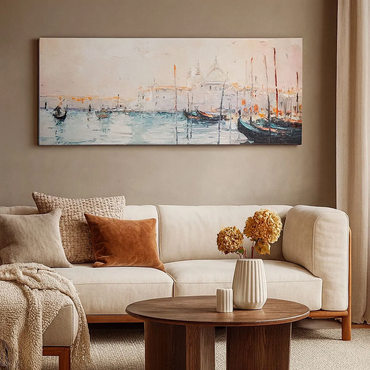Bild auf Leinwand - Leinwandbild - Hinter dem Wasser, hinter dem Nebel - 100x40 cm
