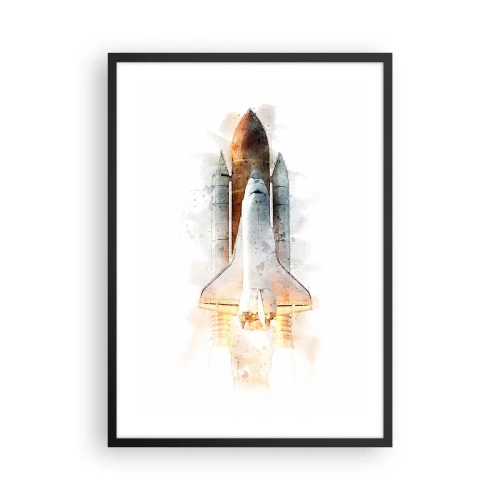 Poster in einem schwarzem Rahmen - Abhebendes Space Shuttle im Aquarellstil - 50x70cm - Entdecker für den Anfang - Moderne Wanddekoration für Wohnzimmer und Schlafzimmer ARTTOR
