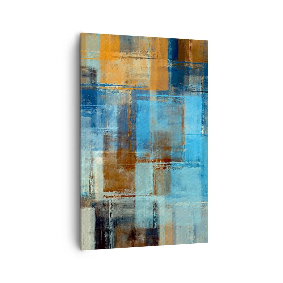 Bild auf Leinwand - Leinwandbild - Abstrakte geometrische Komposition in Blau- und Brauntönen - 80x120cm - Durch den blauen Schleier - Moderne Wanddekoration für Wohnzimmer und Schlafzimmer ARTTOR