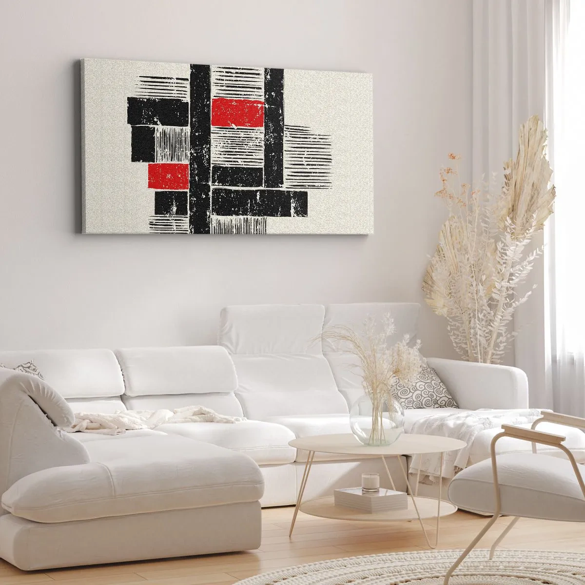 Bild auf Leinwand - Leinwandbild - Abstrakte geometrische Komposition in Schwarz und Rot - 140x50cm - Rot und Schwarz - Moderne Wanddekoration für Wohnzimmer und Schlafzimmer ARTTOR