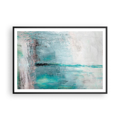 Poster in einem schwarzem Rahmen - Abstraktion in Türkis- und Grautönen - 100x70cm - Horizontal in Blau - Moderne Wanddekoration für Wohnzimmer und Schlafzimmer ARTTOR