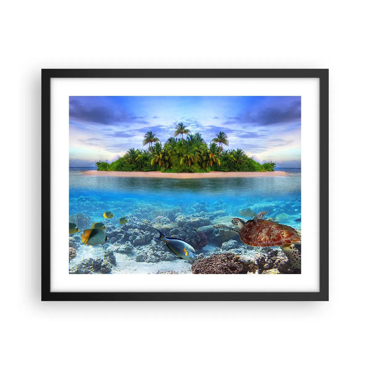 Poster in einem schwarzem Rahmen - Heavenly Island lädt dich ein - 50x40 cm
