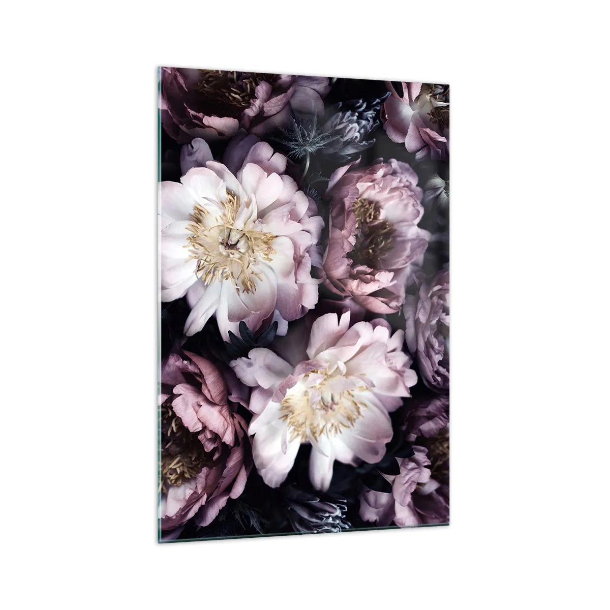 Glasbild - Bild auf glas - Blumen in zarten Pastelltönen - 70x100cm - Blumenstrauß im alten Stil - Moderne Wanddekoration für Wohnzimmer und Schlafzimmer ARTTOR
