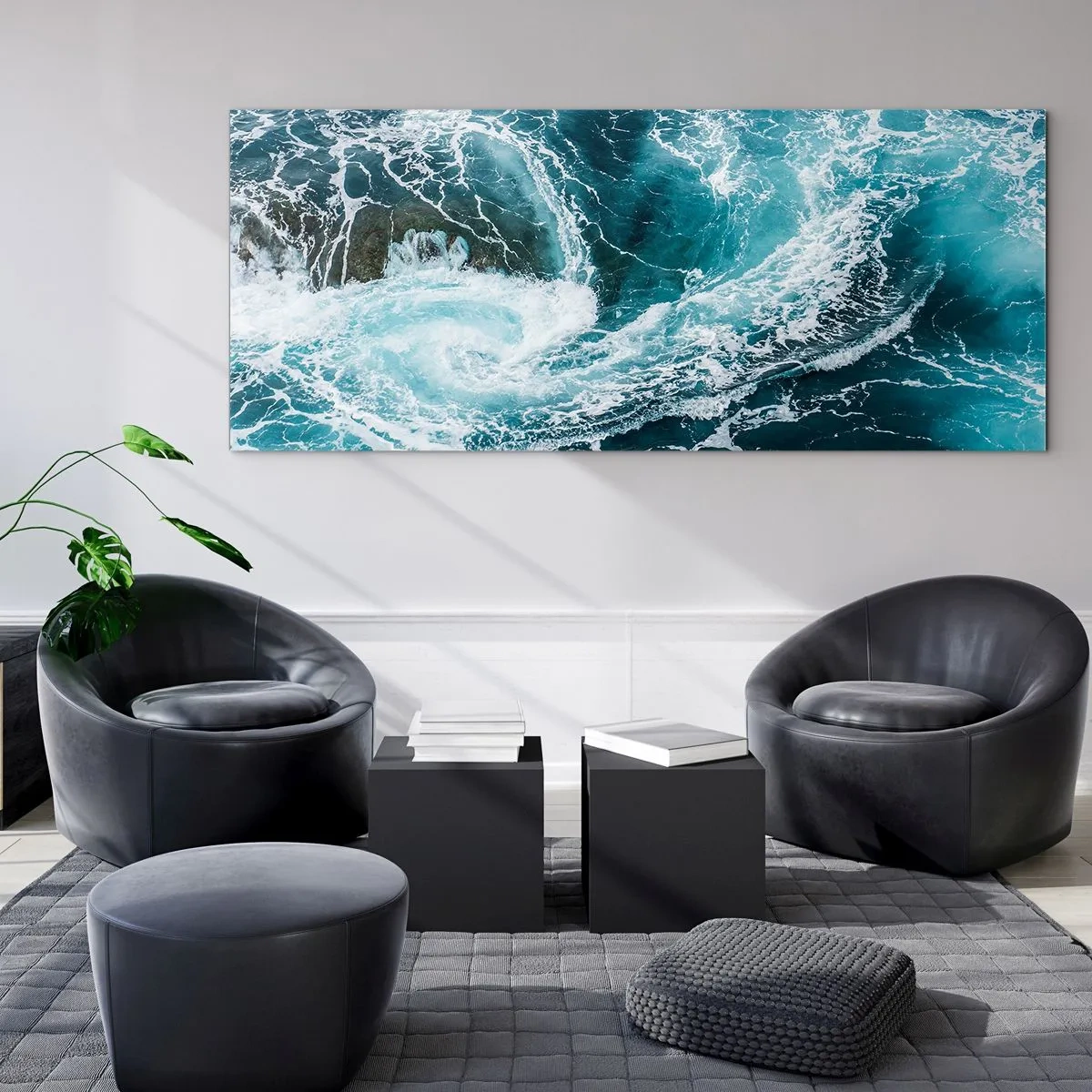 Glasbild - Bild auf glas - Dynamischer Ozeanstrudel - 120x50cm - Das Tor zum Mittelpunkt der Erde - Moderne Wanddekoration für Wohnzimmer und Schlafzimmer ARTTOR