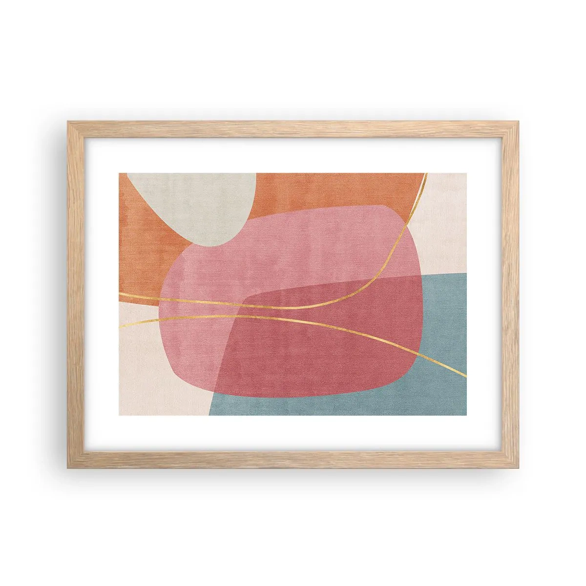 Poster in einem Rahmen aus heller Eiche - Pastellkomposition mit Goldfaden - 40x30 cm