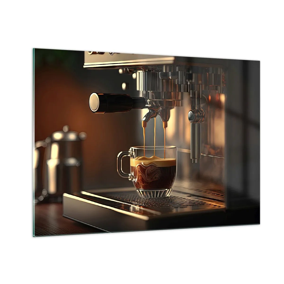 Glasbild - Bild auf glas - Espressokaffee im Glas mit Schaum - 100x70cm - Sinnliche Mischung - Moderne Wanddekoration für Wohnzimmer und Schlafzimmer ARTTOR
