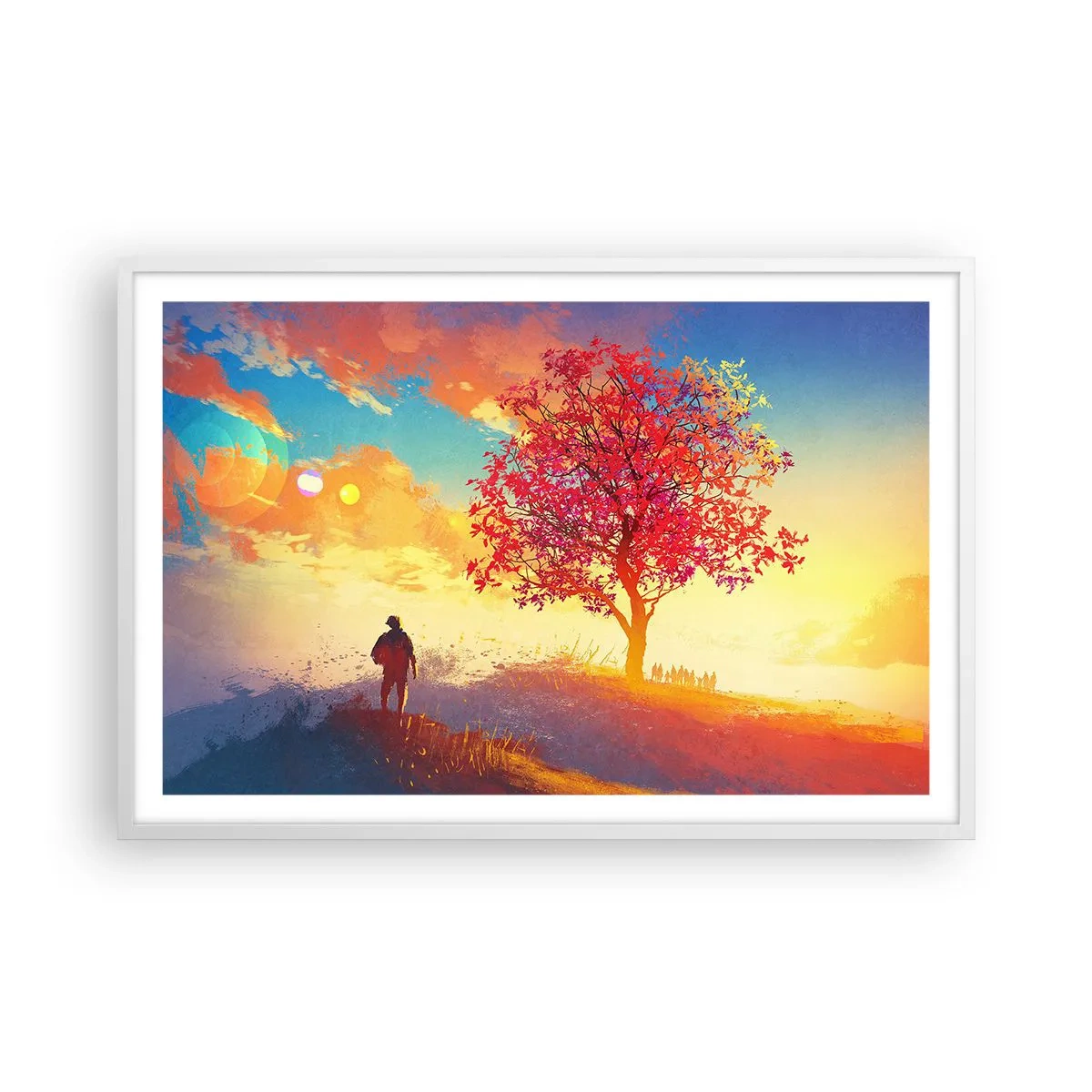 Poster in einem weißen Rahmen - Pilger am Ziel - 91x61 cm