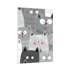 Glasbild - Bild auf glas - Lustige Katzen in grauen Farben auf weißem Hintergrund - 50x70cm - Katzenwelt - Moderne Wanddekoration für Wohnzimmer und Schlafzimmer ARTTOR