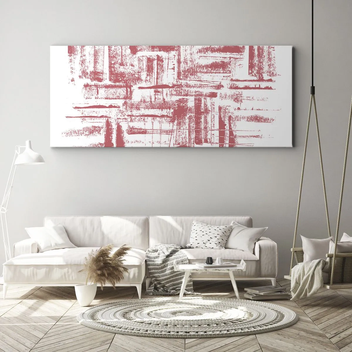 Bild auf Leinwand - Leinwandbild - Abstrakte rosa Texturen auf weißem Hintergrund - 120x50cm - Die rote Stadt - Moderne Wanddekoration für Wohnzimmer und Schlafzimmer ARTTOR