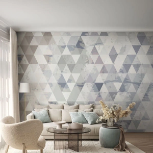 Fototapete Premium Canvas - Geometrisches Dreiecksmuster in Pastelltönen - 100x70cm - Im Rhythmus auf drei - Moderne Wanddekoration für Wohnzimmer und Schlafzimmer ARTTOR