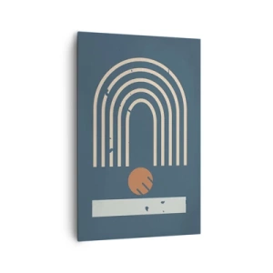 Bild auf Leinwand - Leinwandbild - Geometrisches Muster in Marineblau-, Beige- und Orangetönen auf dunklem Hintergrund - 80x120cm - Geometrie auf dem Granatapfel - Moderne Wanddekoration für Wohnzimmer und Schlafzimmer ARTTOR