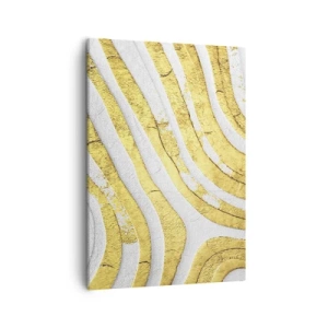 Bild auf Leinwand - Leinwandbild - Gold- und Weiß-abstrakte Linien in einer 3D-Textur - 50x70cm - Komposition in Weiß und Gold - Moderne Wanddekoration für Wohnzimmer und Schlafzimmer ARTTOR