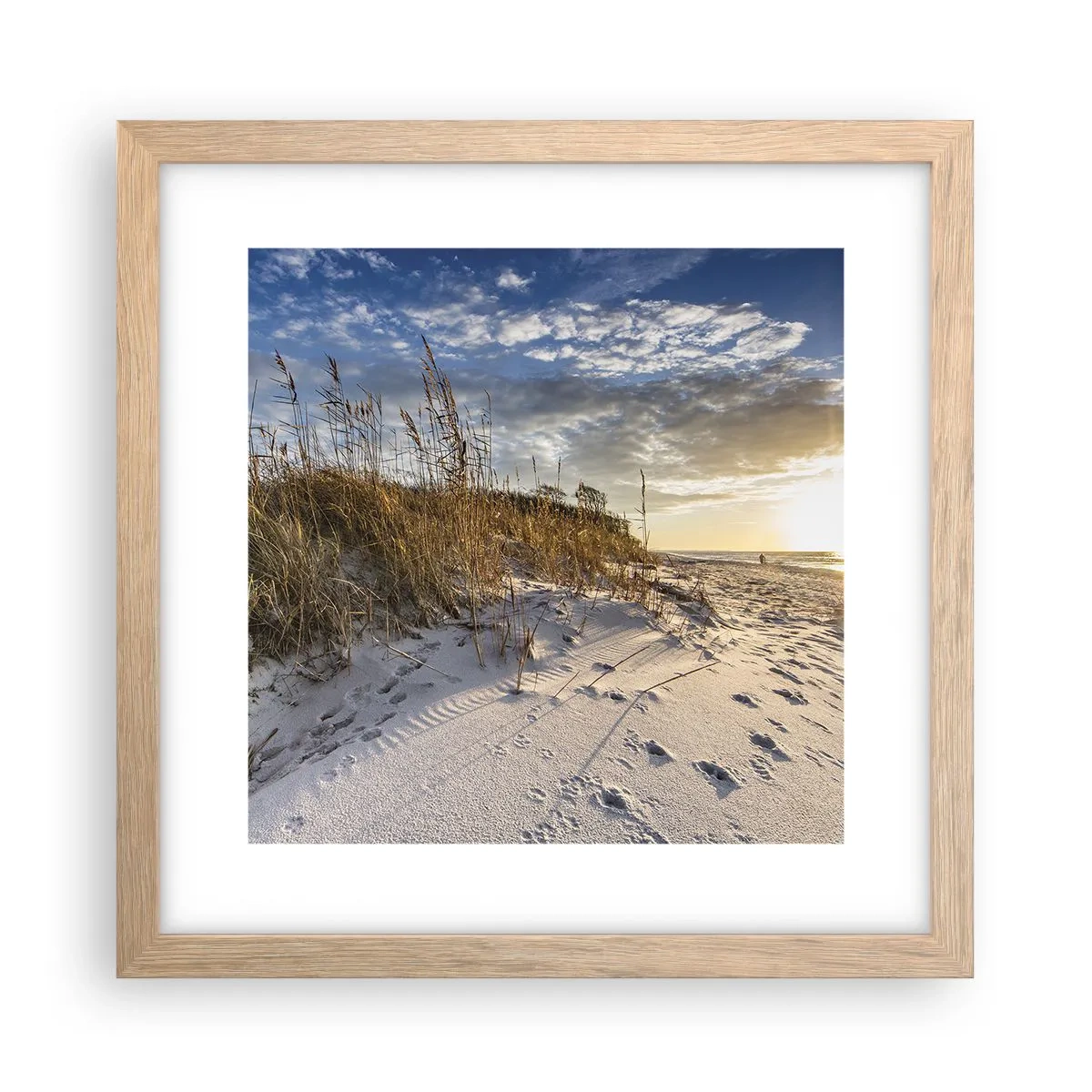 Poster in einem Rahmen aus heller Eiche - Einladung zu einem Spaziergang - 30x30 cm