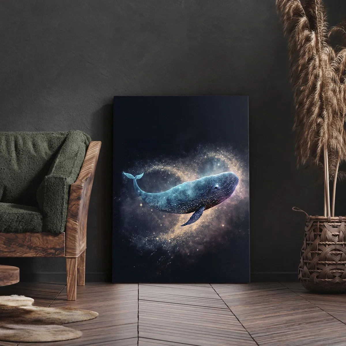 Bild auf Leinwand - Leinwandbild - Ein Weltraumwal mit einer Galaxie im Hintergrund - 50x70cm - Es gibt so eine Welt… - Moderne Wanddekoration für Wohnzimmer und Schlafzimmer ARTTOR
