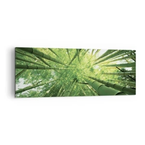 Bild auf Leinwand - Leinwandbild - Blick nach oben durch einen grünen Bambushain - 140x50cm - In einem Bambushain - Moderne Wanddekoration für Wohnzimmer und Schlafzimmer ARTTOR