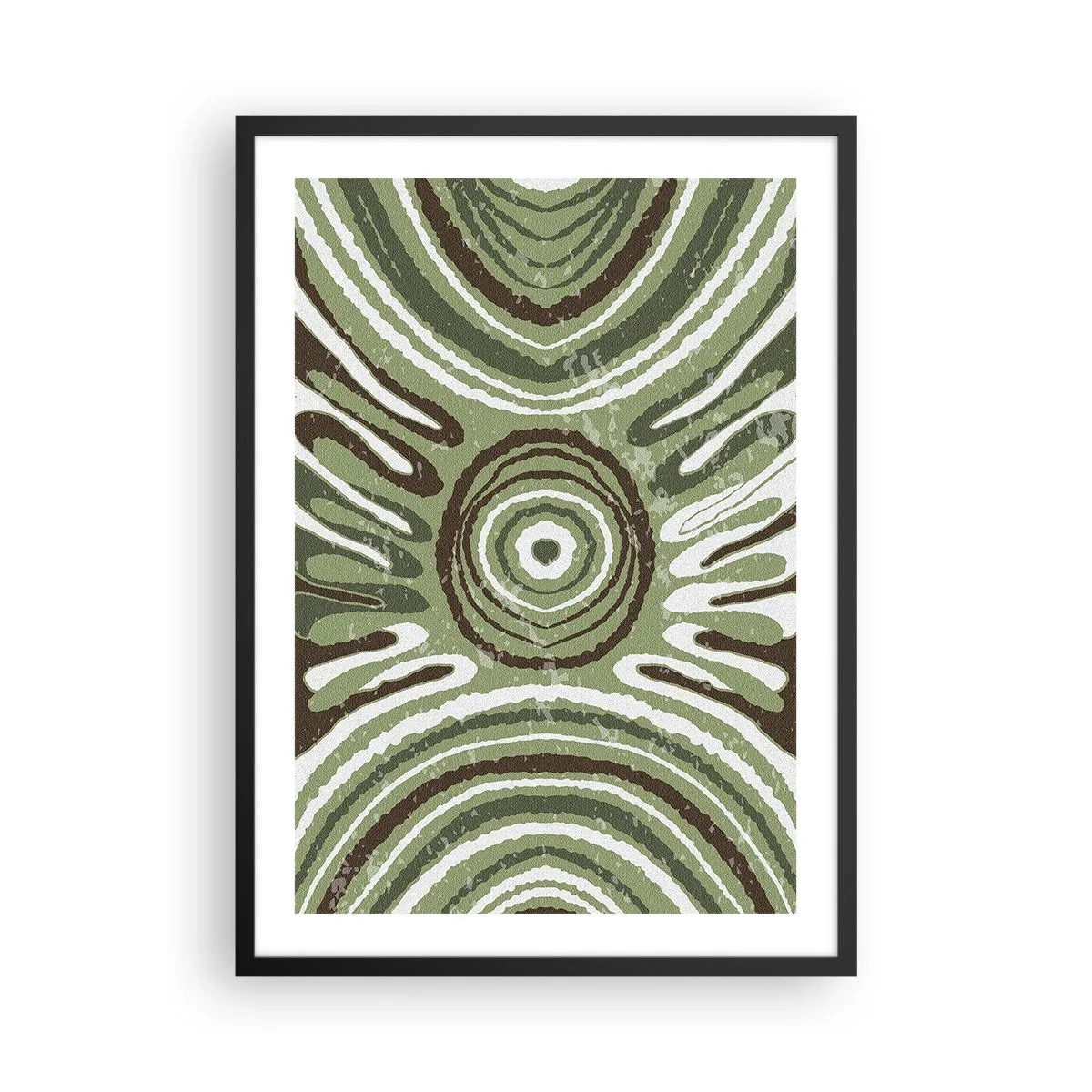 Poster in einem schwarzem Rahmen - Symmetrisches abstraktes Muster in Grüntönen - 50x70cm - Explosion von Emotionen - Moderne Wanddekoration für Wohnzimmer und Schlafzimmer ARTTOR