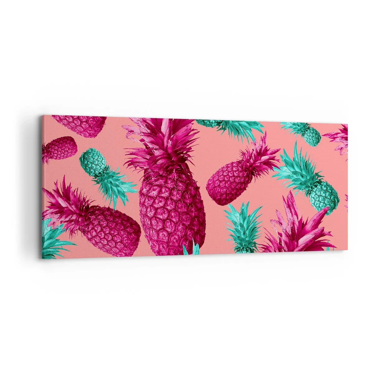 Bild auf Leinwand - Leinwandbild - Exotische Ananas in Pink und Türkis - 120x50cm - Freiheit ist süß - Moderne Wanddekoration für Wohnzimmer und Schlafzimmer ARTTOR