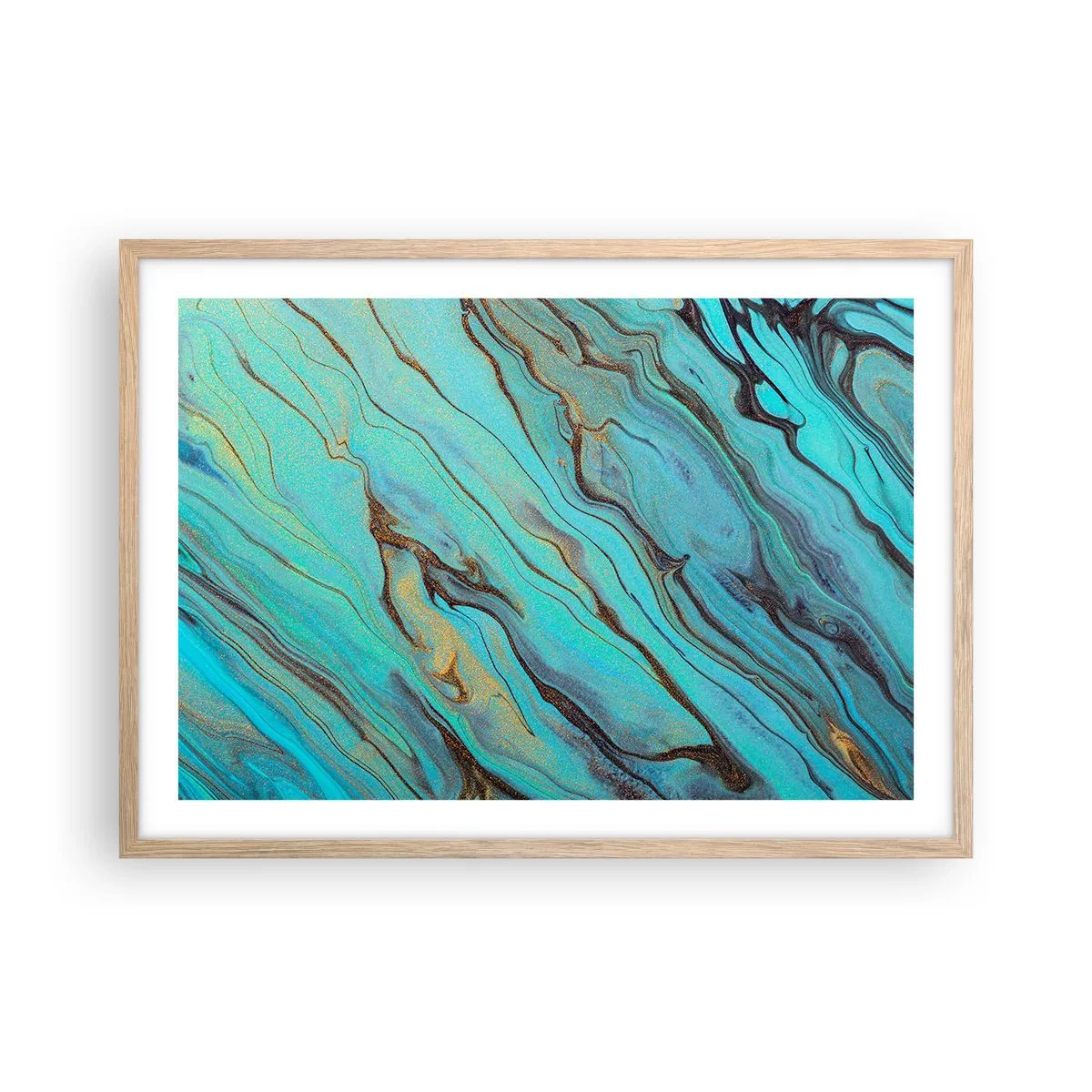 Poster in einem Rahmen aus heller Eiche - Türkisfarbene Flut - 70x50 cm