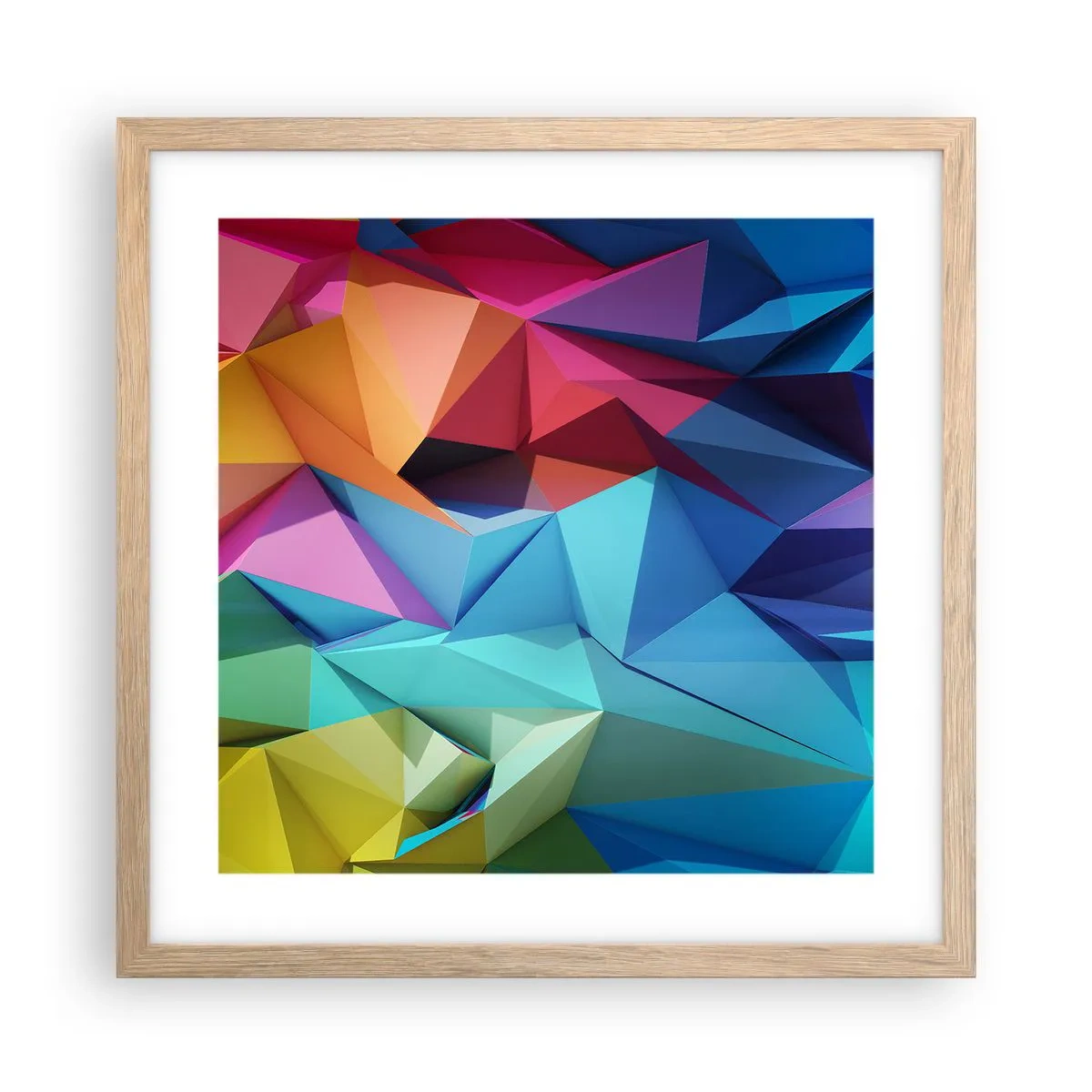 Poster in einem Rahmen aus heller Eiche - Regenbogen-Origami - 40x40 cm