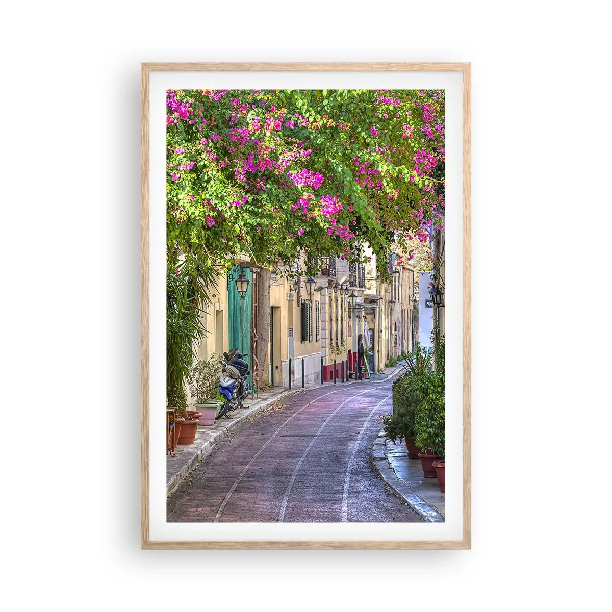 Poster in einem Rahmen aus heller Eiche - Blühende Gasse - 61x91 cm