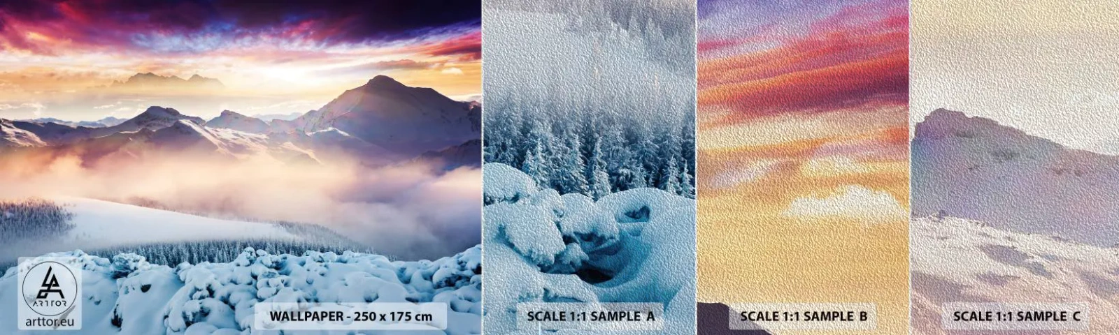 Fototapeten Muster Premium Sand - Die Kraft und Reinheit der Natur - Landschaft, Berge, Winter - 100x30 cm