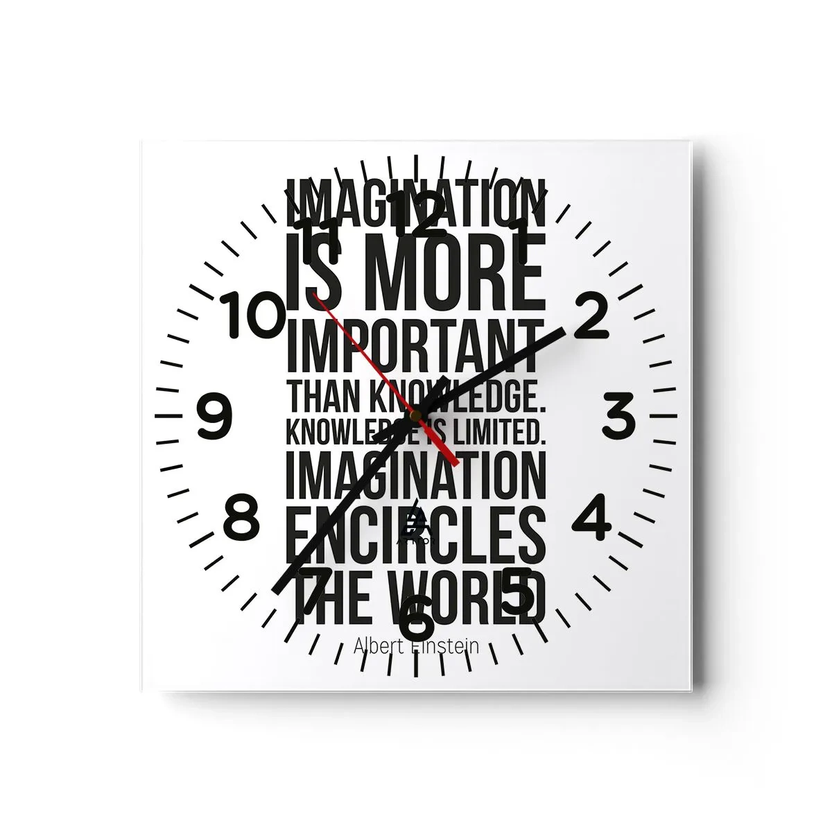 Wanduhr - Glasuhr - Einstein über die Kraft der Vorstellungskraft - 30x30 cm