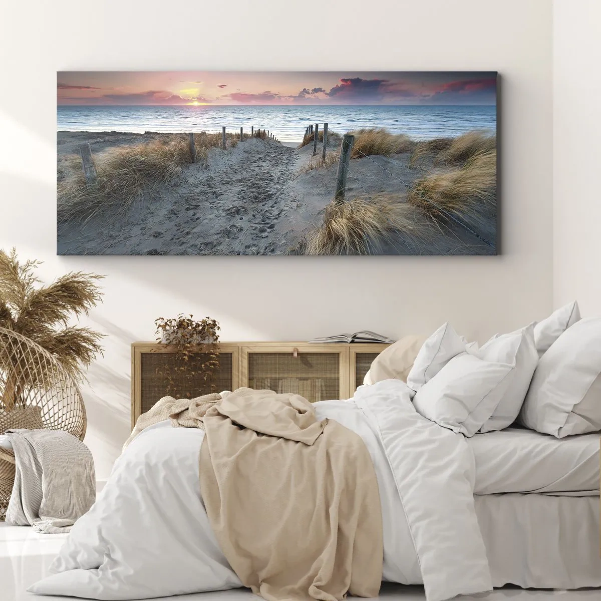 Bild auf Leinwand - Leinwandbild - Weg zum Strand bei Sonnenuntergang - 160x50cm - Du hast einen Regenbogen aus strahlendem Licht verschüttet ... - Moderne Wanddekoration für Wohnzimmer und Schlafzimmer ARTTOR