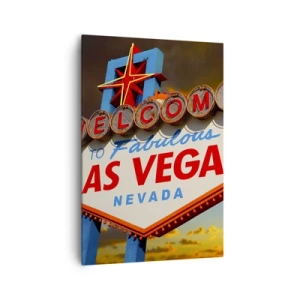 Bild auf Leinwand - Leinwandbild - Das berühmte Schild „Welcome to Fabulous Las Vegas“ bei Sonnenuntergang - 70x100cm - Für ein Lächeln des Schicksals - Moderne Wanddekoration für Wohnzimmer und Schlafzimmer ARTTOR